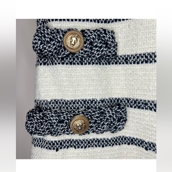 Tuckernuck Jackie Tweed Shift Dress M NWT Navy Stripe Bouclé Classic Sleeveless - Picture 11 of 15